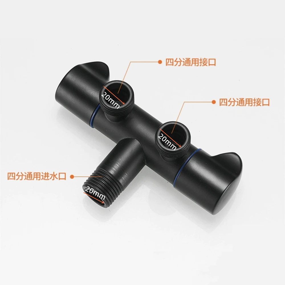 Black Washing Machine Faucet Stainless Steel One In Two Out Three Way Corner Valve Water Divider Dual Use Double Outlet Joint