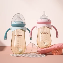 Oberni  Anti-fall PPSU Anti Colic breast-like baby milk feeding bottle with handle straw bottles for babies boys and girls