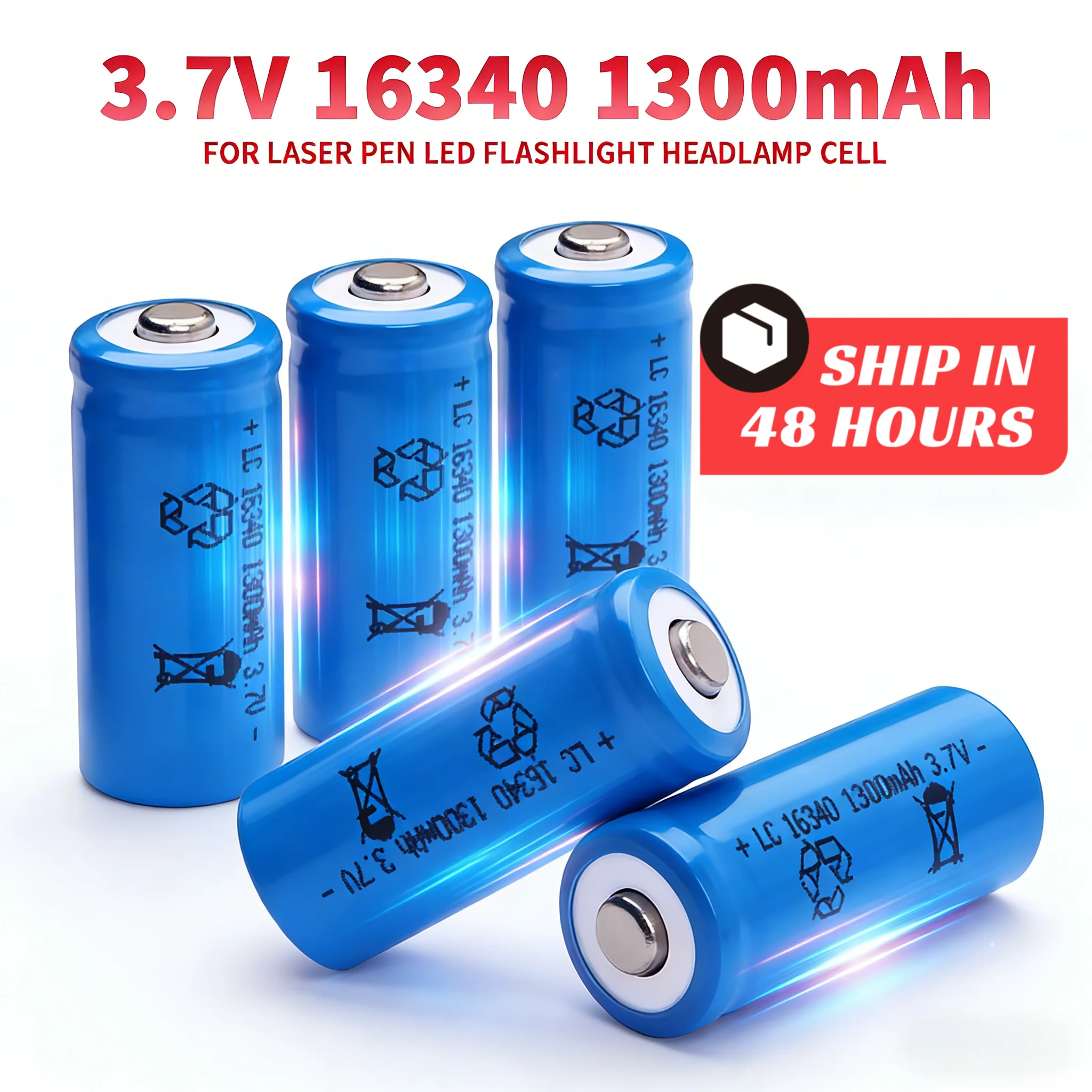 

3.7V 1300mAh Rechargeable 16340 Battery for CR123A, High Capacity Li-ion Batteries for LED Flashlight Laser Pen Devices