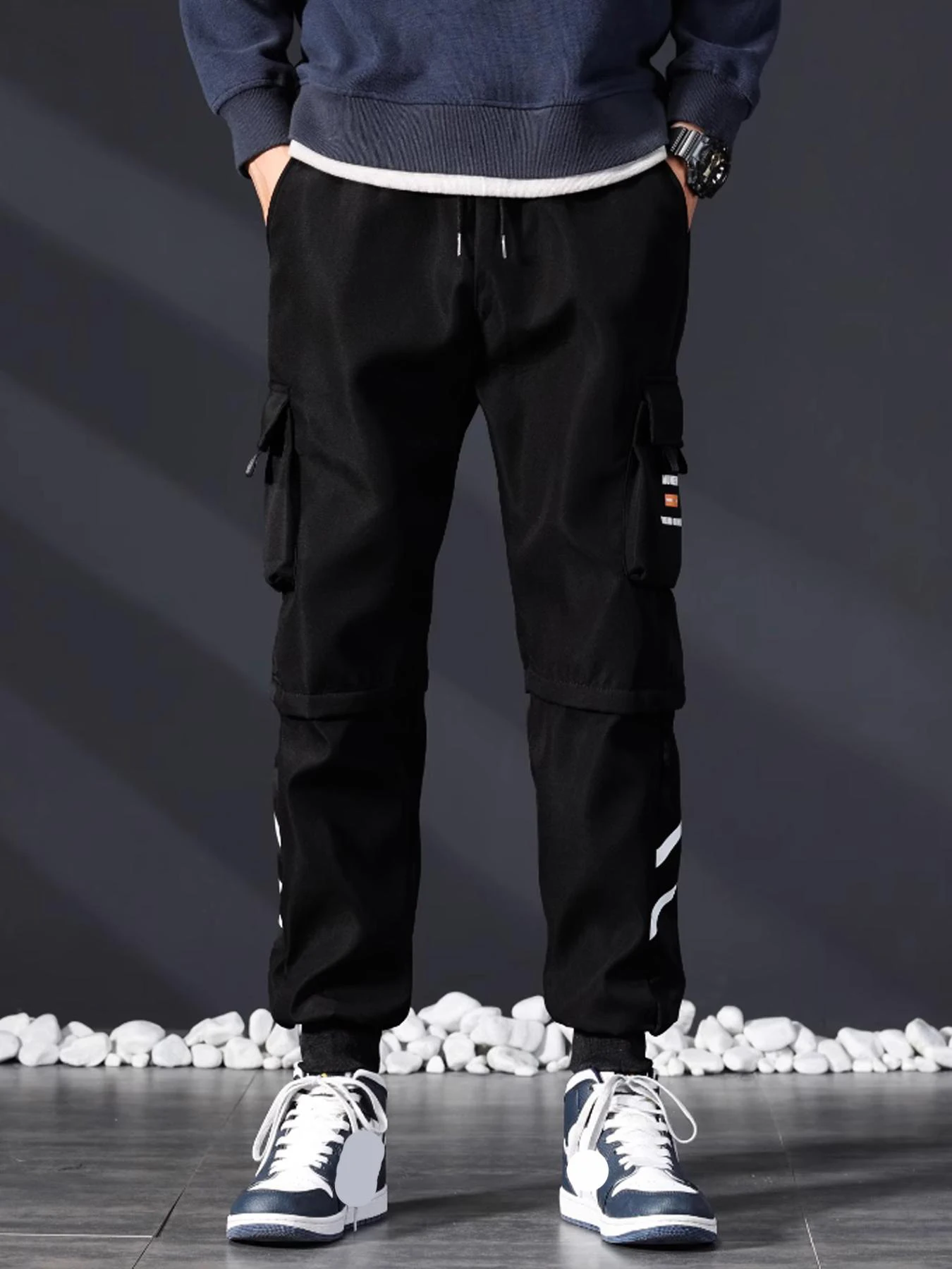 

Men's work pants, multi pocket straight leg work pants, men's spring new item, pure cotton loose wide leg pants, versatile casua