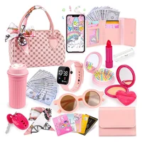 Funny Play Purse for Girls Princess Gifts Play Purse Set Top Handle Bag Cell Phone/Makeup/Water Bottle Christmas Birthday Gift 3