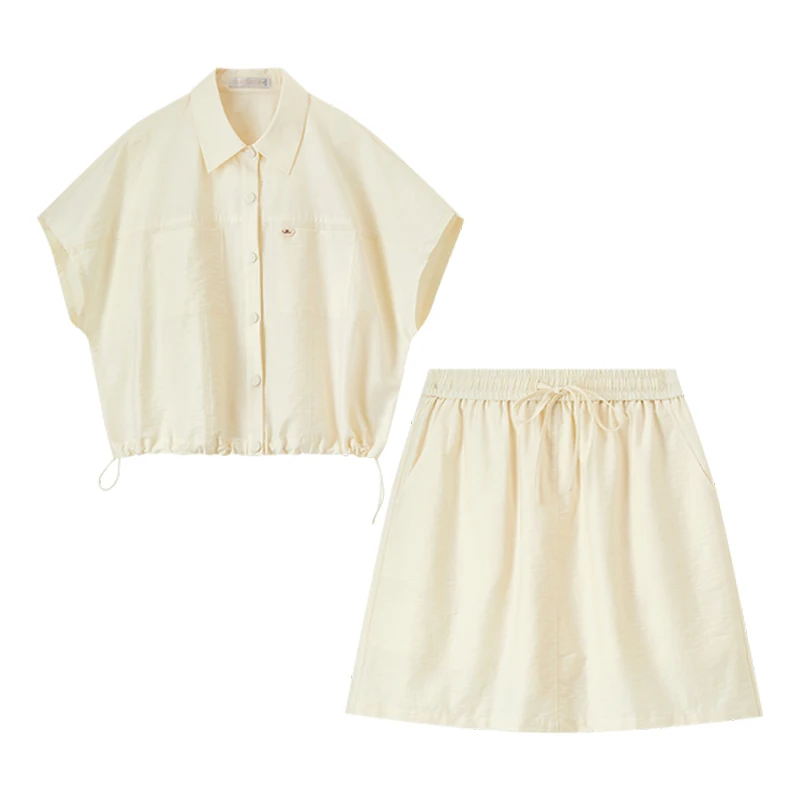 SENTUBILA Women's Two Pieces Set 2025 New Lapel Short Sleeve Shirt Elastic Waist Mini Skirt New In Matching Sets 152Z87899