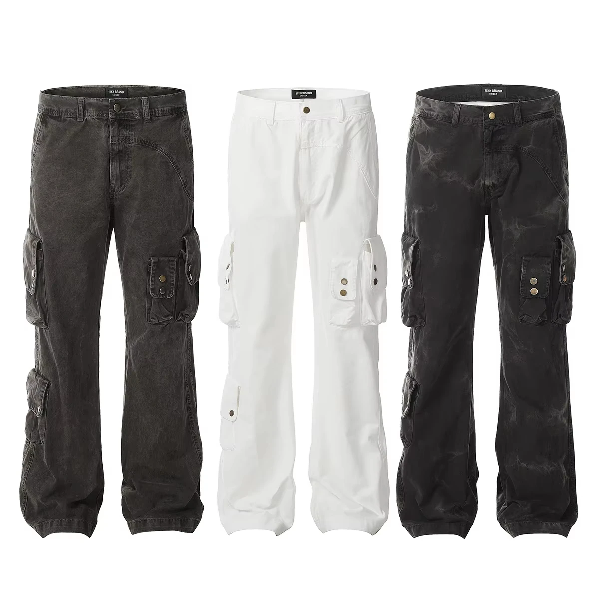 

New Manufacturer's Casual Mid Waist Tactical Wide Leg Baggy Jeans with Cargo Pockets Plus Size Straight Work Pants for Men Women