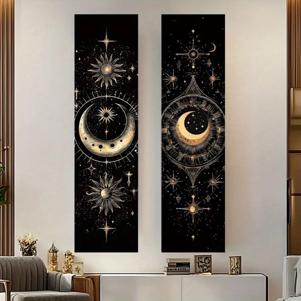 Wandteppich, mehrere Größen, bedruckt, Sonne, Mond, Sterne, mystische Symphonie, Polyester, Wohnheim, Heimdekoration, Boho, natürlich, himmlisch