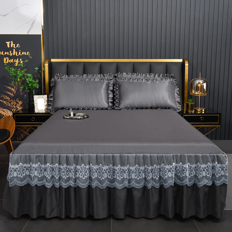 

Bed Linen Bedspread Wrap Around Solid Microfiber Luxury Hotel Quality Fabric Bedroom Gathered Lace Ruffled Bedding Bed Skirt