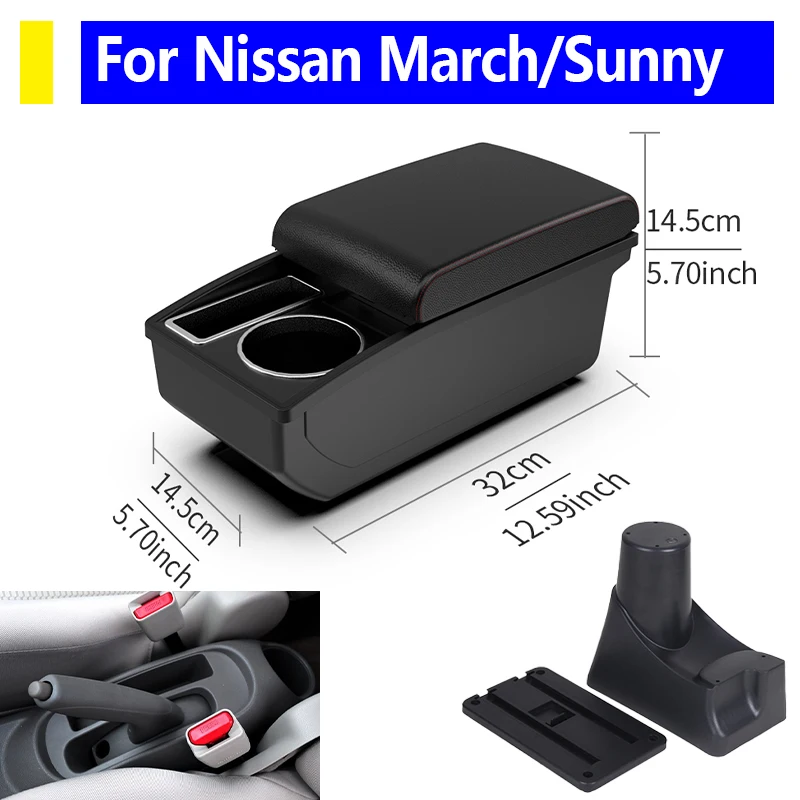 

For Nissan March Micra K13 MK4 IV Armrest Box For Nissan Sunny Car Armrest box 2010-2023 Storage box Interior Car Accessories