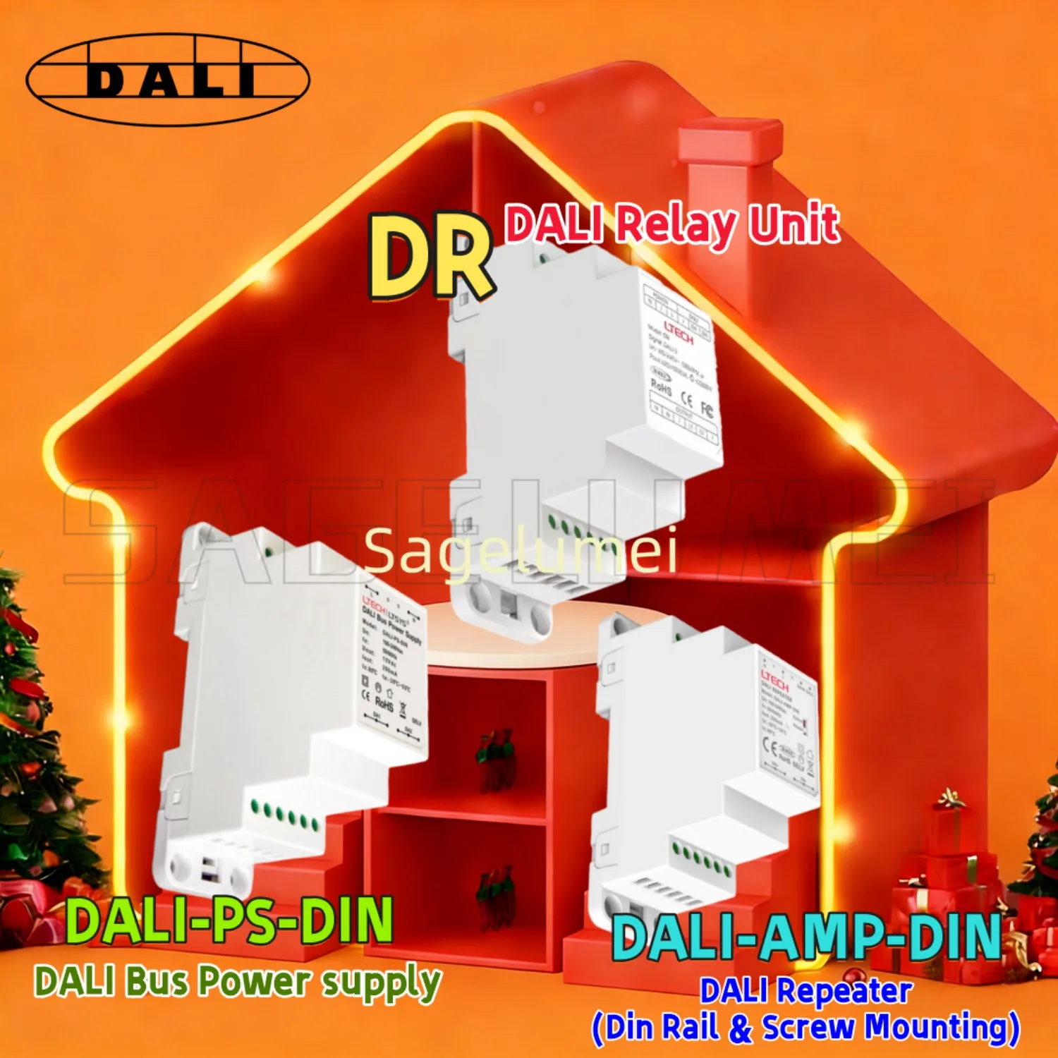 LTECH DALI Controller Dimmer Bus Power supply DALI-PS-DIN Relay Unit DR DALI Repeater DALI-AMP-DIN Input Volt for Led Striplight