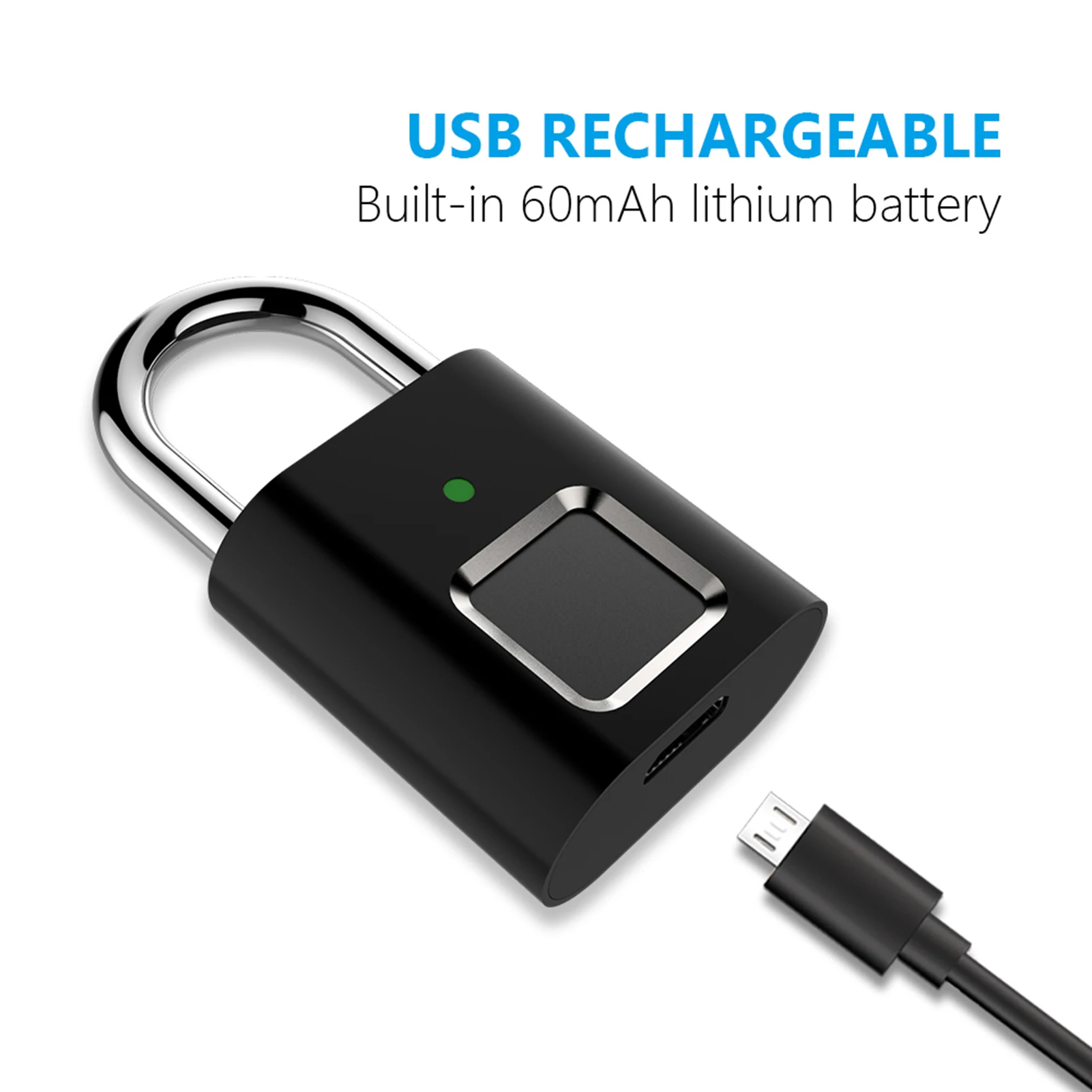 Fingerprint Padlock Biometric Padlock Store 10 Fingerprints 3LED Indicator Light Security Keyless Smart Lock for Locker Gym Door