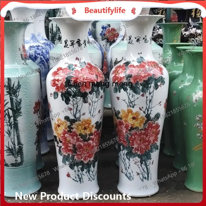 Ceramic floor-to-ceiling vase, hand-painted, ceramic handicrafts hotel opening gift H