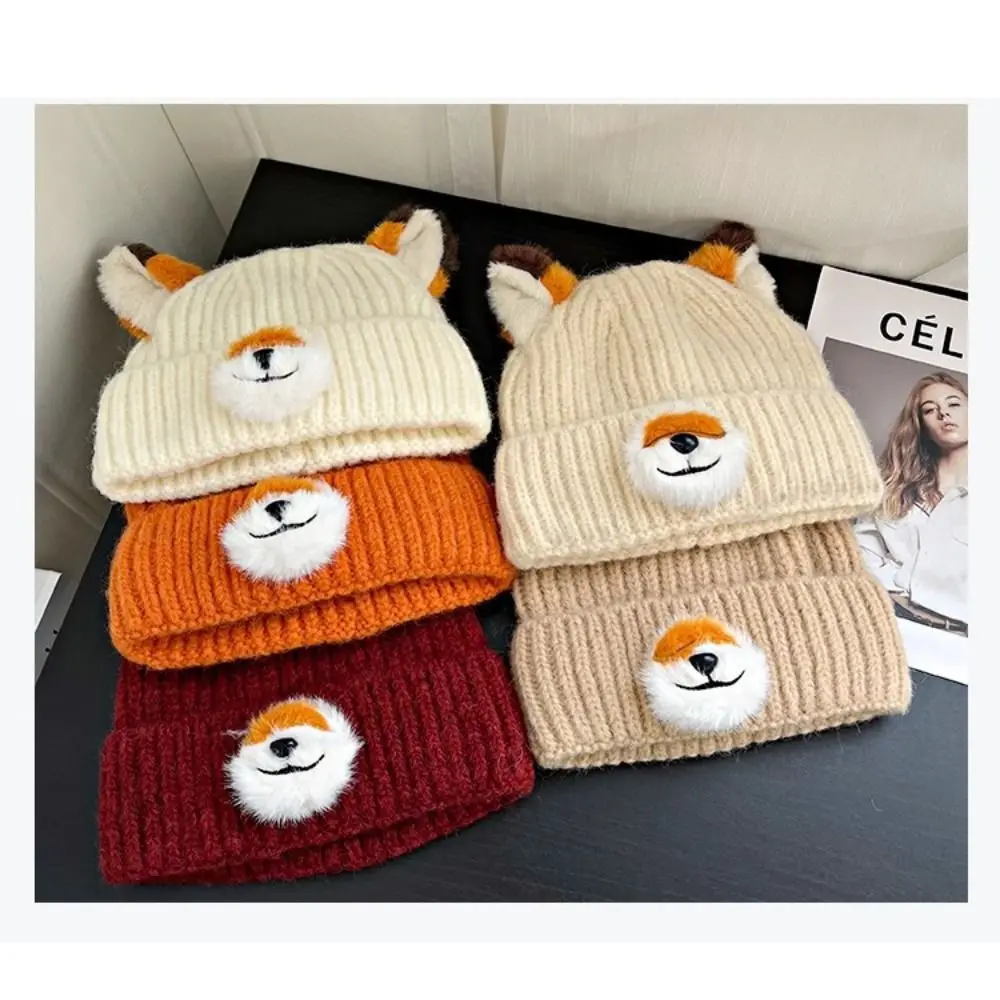 

Cute Versatile Fox Ears Beanies Thickened Cartoon Design Pullover Hats Breathable Warm Winter Beanies for Women and Men