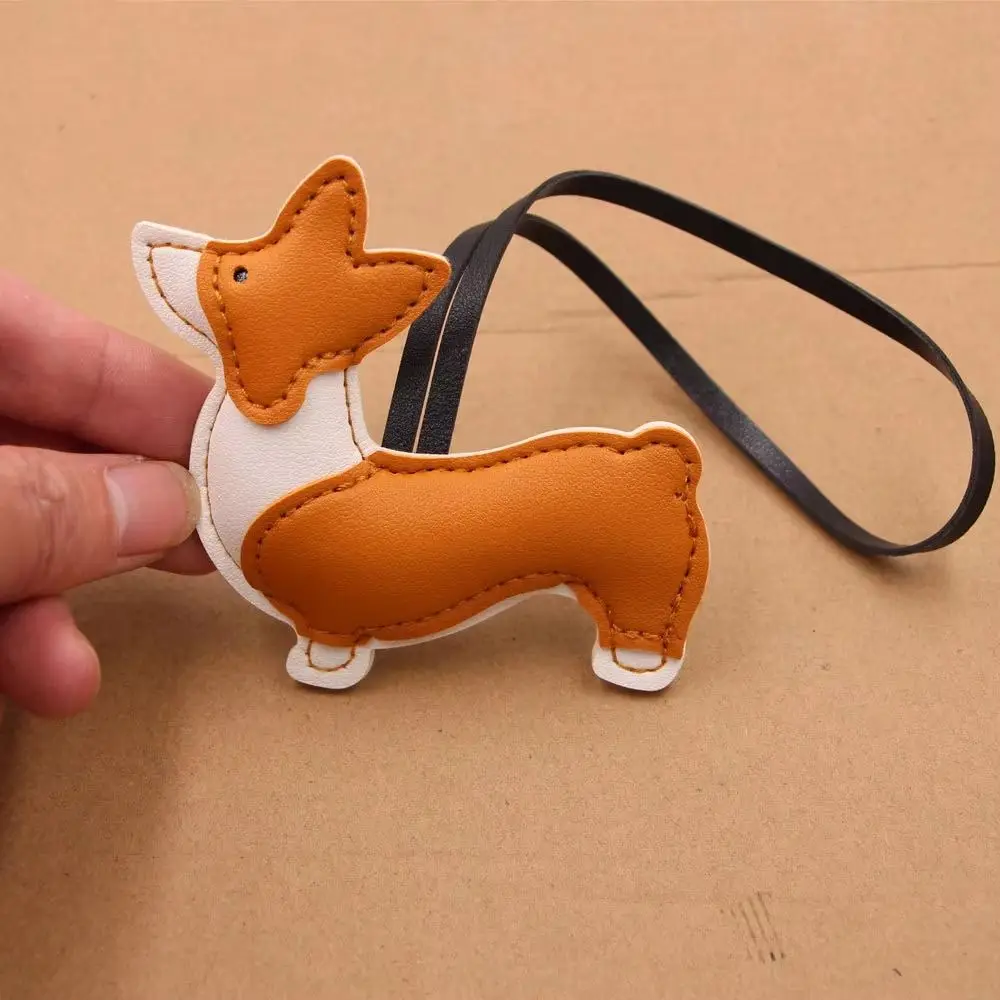 2PCS Multi Layer Corgi Bag Pendant PU Leather Cute Shape Leather Dog Charm Spliced Design Exquisite Corgi Keychain