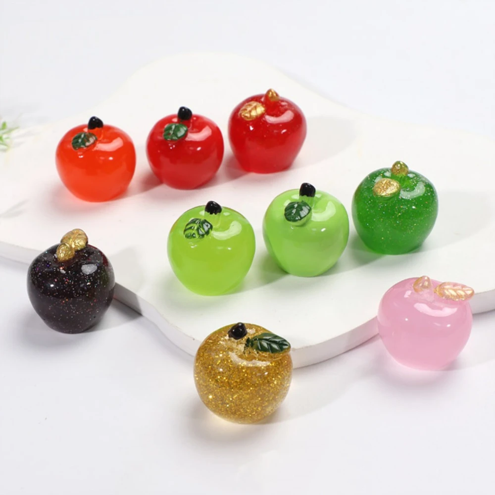 Creative Apple-shape Mini Fruit Ornaments Kawaii Resin Miniature Craft Decoration Noctilucent Durable DIY Decoration Kids Gifts