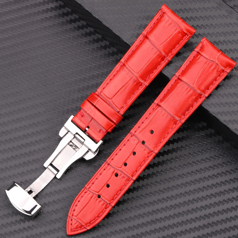 

Premium Calfskin Leather Watchband Butterfly Clasp 18 19 20 21 22 24mm Blue Black Red Brown Business-Class Replacement Strap