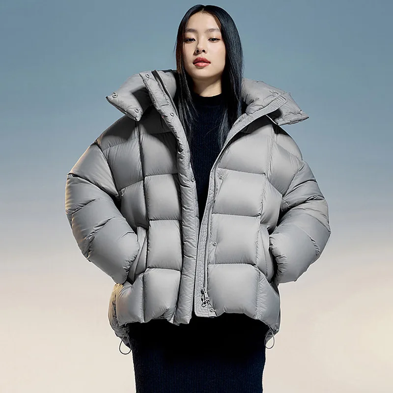 

90 белый утиный пуховик с капюшоном для женщин, зима 2025, новый свободный утолщенный пуховик