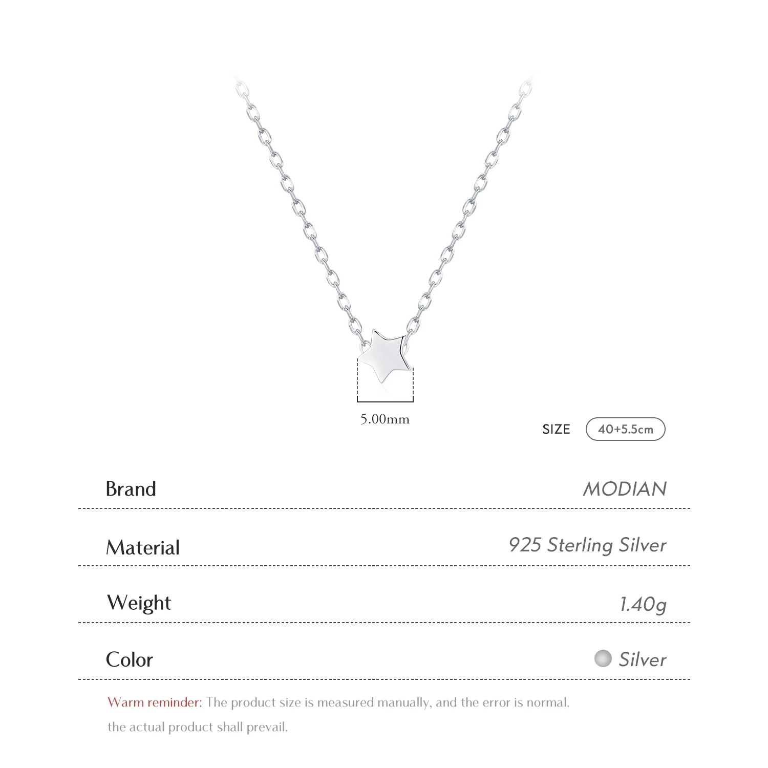 Modian New Sale Simple Cute Lucky Star Pendant Necklace for Women 925 Sterling Silver Small Stars Korean Style Fine Jewelry