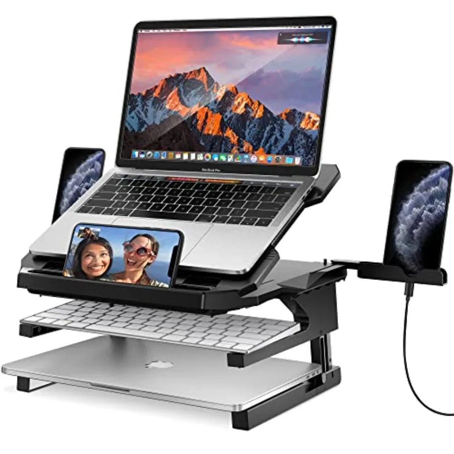 

Laptop Stand 20 Angles Two-Layer Height Adjustable Laptop Stands Portable Laptop Riser with 360 Rotating Base Storage Space and