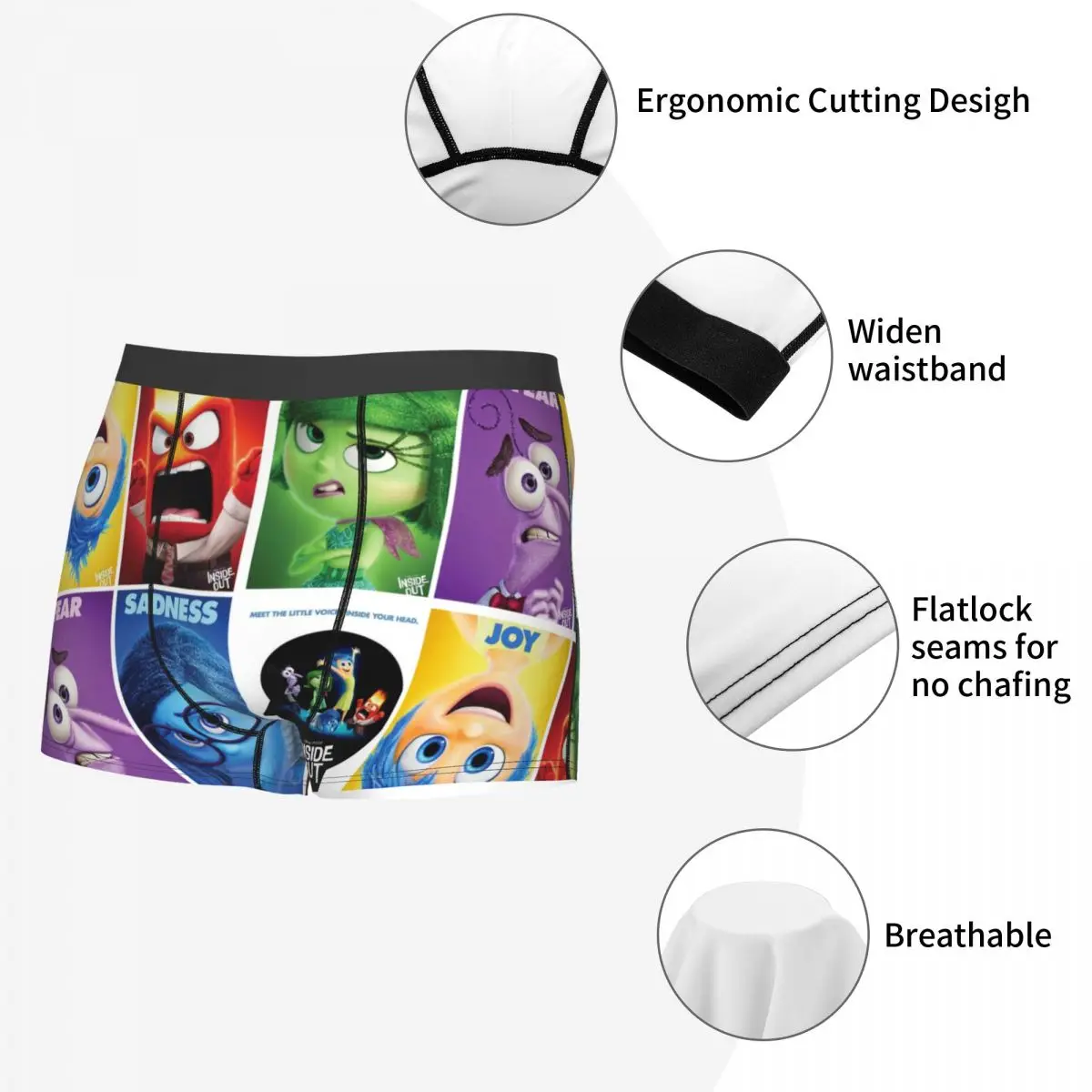 Inside OUT-Disney Inside Out Cuecas, Calcinha Respirável, Roupa Interior Masculina, Cuecas Boxer Confortáveis