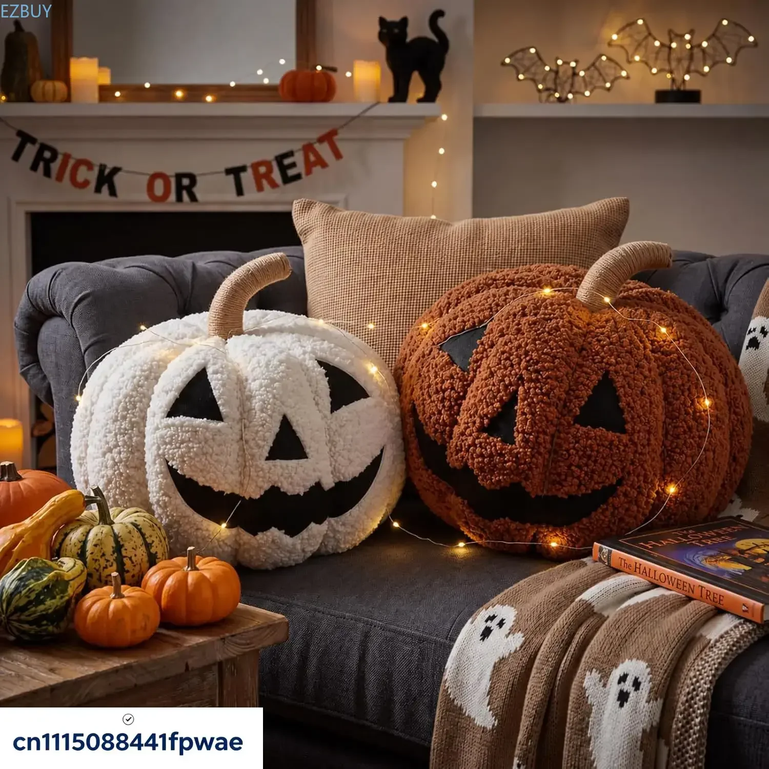 Fall Halloween 3D Pumpkin Throw Pillows Sherpa Stuffed Pumpkin Decor