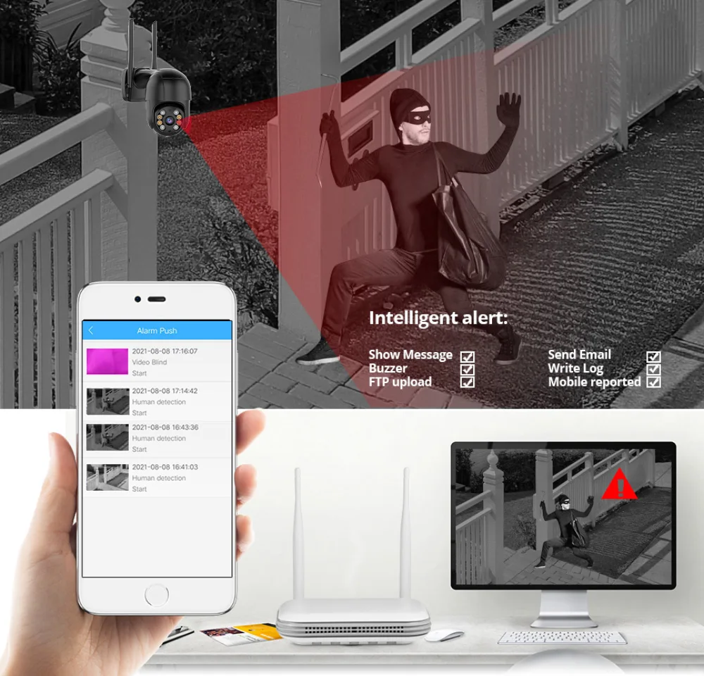 Techage H.265 3MP 4CH PTZ WiFi مجموعة كاميرا الأمن الذكية AI كشف الإنسان CCTV نظام مراقبة الفيديو تنبيه البريد الإلكتروني P2P #6