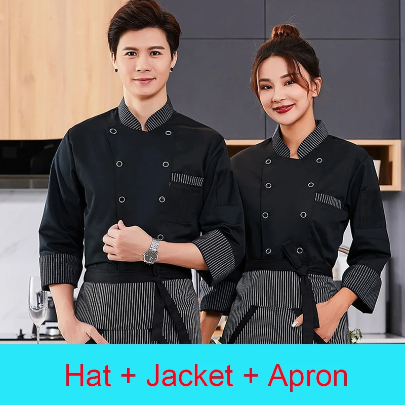 

Winter Kitchen Clothes Female Chef's Jacket Bakery Cook Uniform Apron Restaurant Man Chef Hat and Work Aprons Cafe Waiter Cap