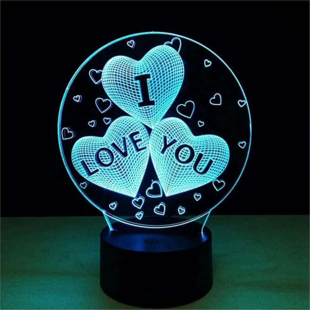 7 / 16 luce notturna colorata 3D Love Heart lampada acrilica visiva per la decorazione della tavola compleanno regalo di san valentino