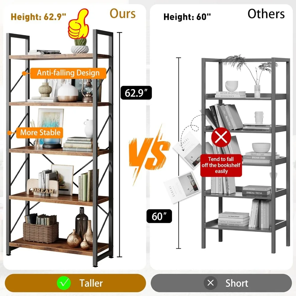 رف كتب للمكتب المنزلي مكون من 5 طبقات: منظم تخزين للكتب والديكور في غرفة النوم #5