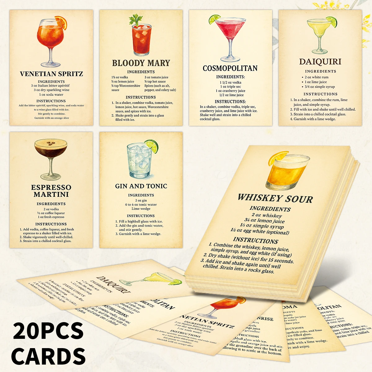 Cocktail Recipe Book - 20 Carte Piccole con Ricette per