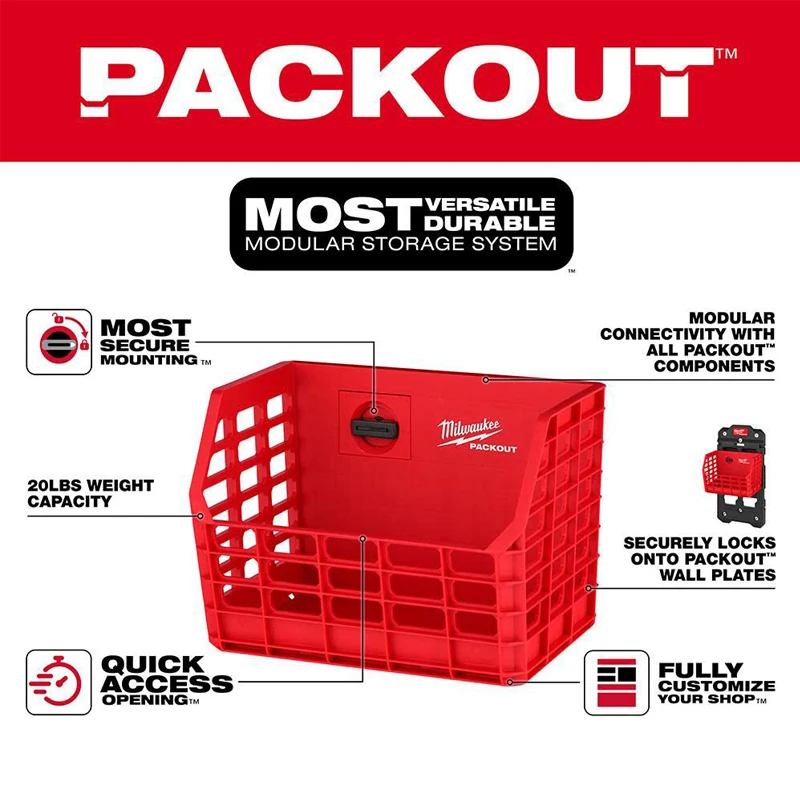 Milwaukee 48-22-8342 PACKOUT Compact Wall Mounted Tool Storage Wall Basket Plastic High Hardness Tool Accessories Storage Basket