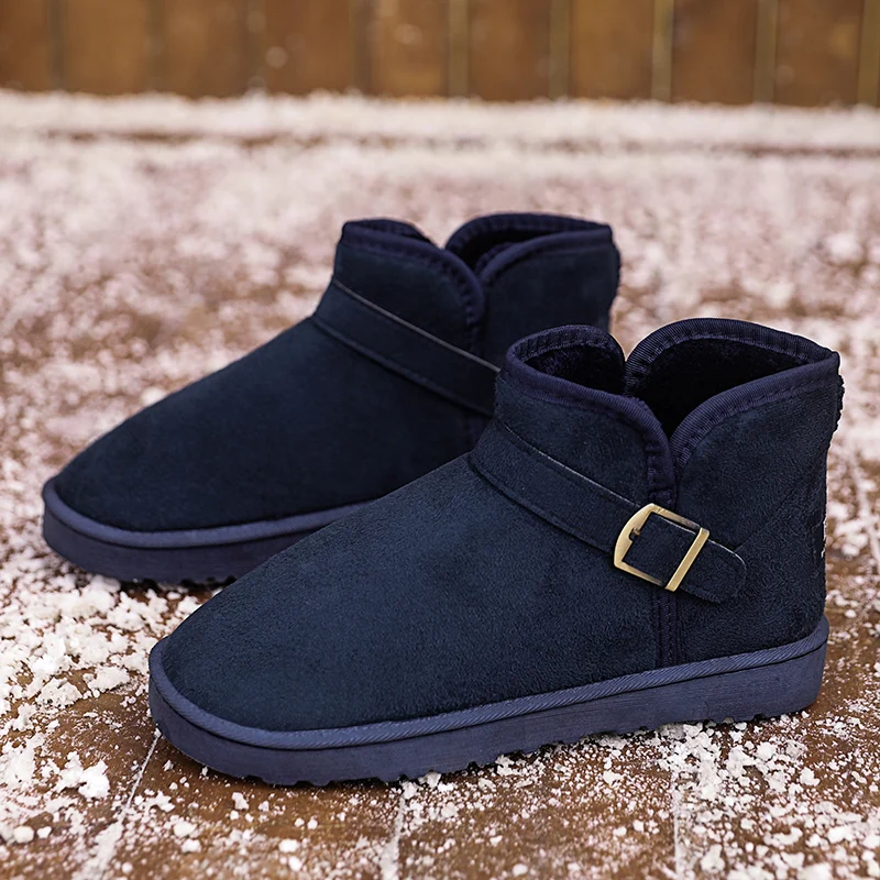 Большие размеры 35–49, дешевые зимние ботинки для пар, мужские удобные теплые плюшевые женские ботинки без шнуровки, синие мужские ботильоны на нескользящей платформе