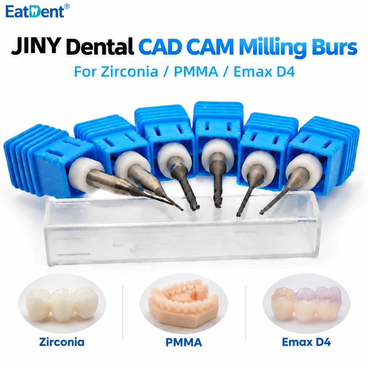 JINY Dental Milling Burs for Zirconia PMMA Lithium Disilicate/Emax D4 DC Coating CAD CAM Dentistry Lab Grinding Drills Needle