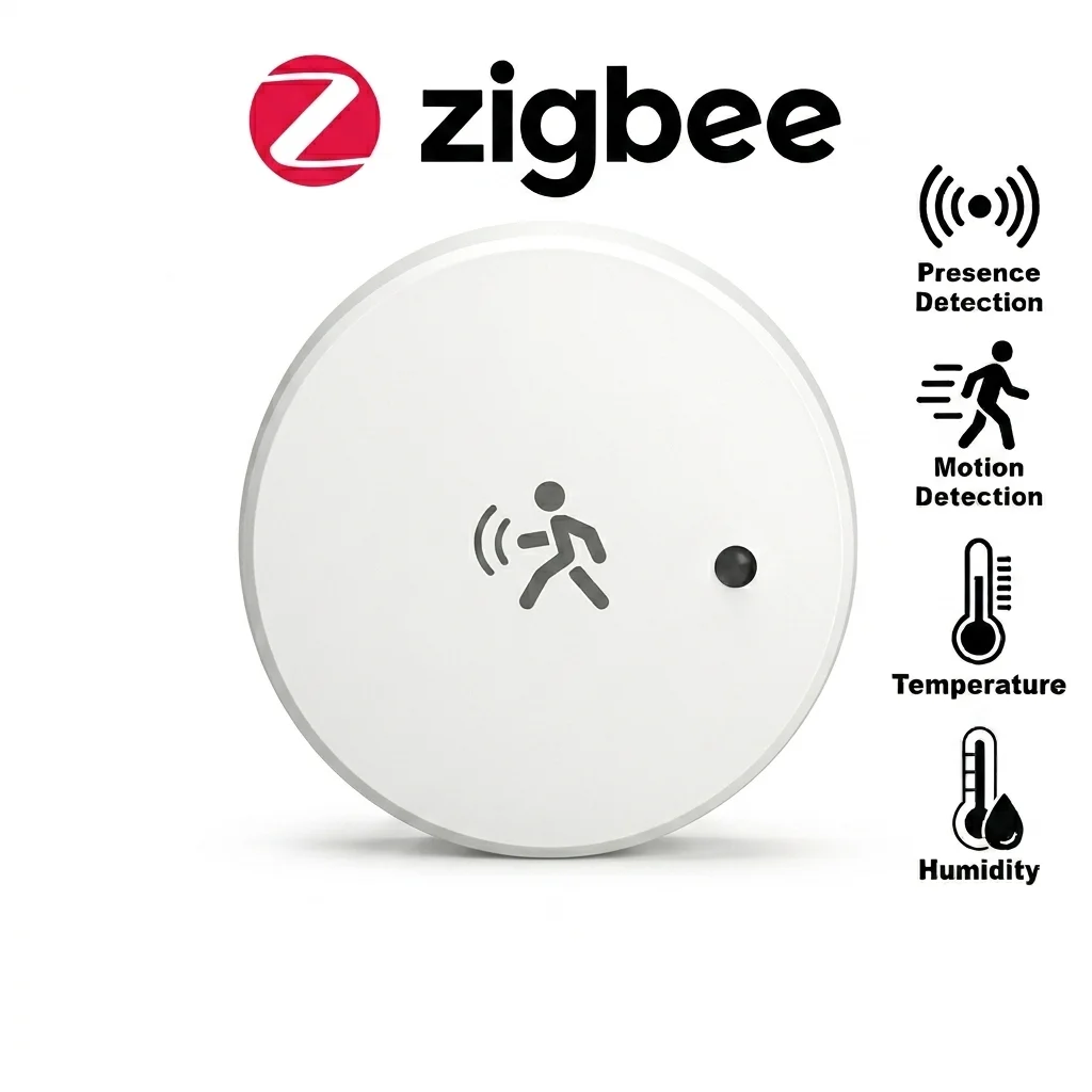 Tuya Zigbee Human Presence Sensor 24G MmWave Radar, Temperature Humidity Luminance Detection Support Zigbee2mqtt Home Assistant