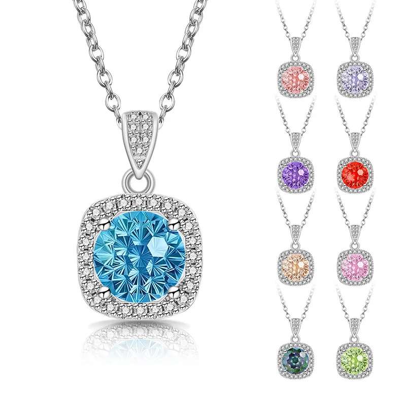 Luxury and Elegant 925 Sterling Silver Dahlia-Cut Kaleidoscope-Cut Princess Square Bag with High Carbon Diamond Necklace