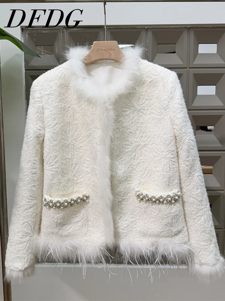 

DFDG Designer Women's Fur Patchwork Down Coat Luxury Heavy Work Craftsmanship Jacket Elegant 2025 Autumn Winter Outerwear Coat
