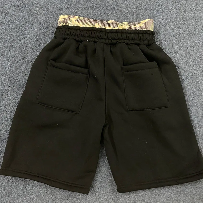 Verão americano high street moda leopardo impressão carta retalhos cintura dupla shorts y2k hiphop solto em linha reta rock calças