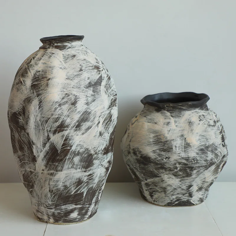 Jingdezhen ceramic vase retro nostalgic handmade hotel B&B surprise wind flower arrangement Zen ornament stoneware jar