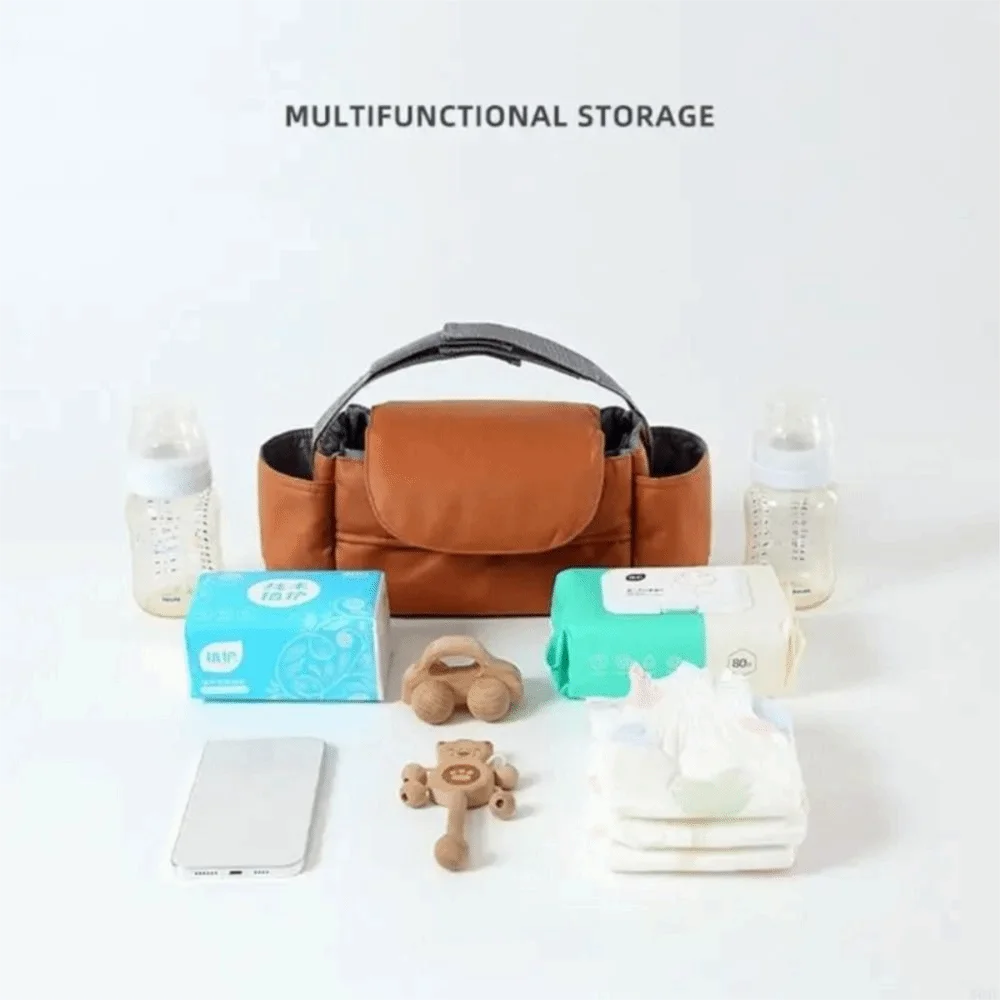 Large Capacity Baby Pram Organizer Detachable Design Insulated Pocket Stroller Hanging Bag Solid Color wirh Tissue Bag