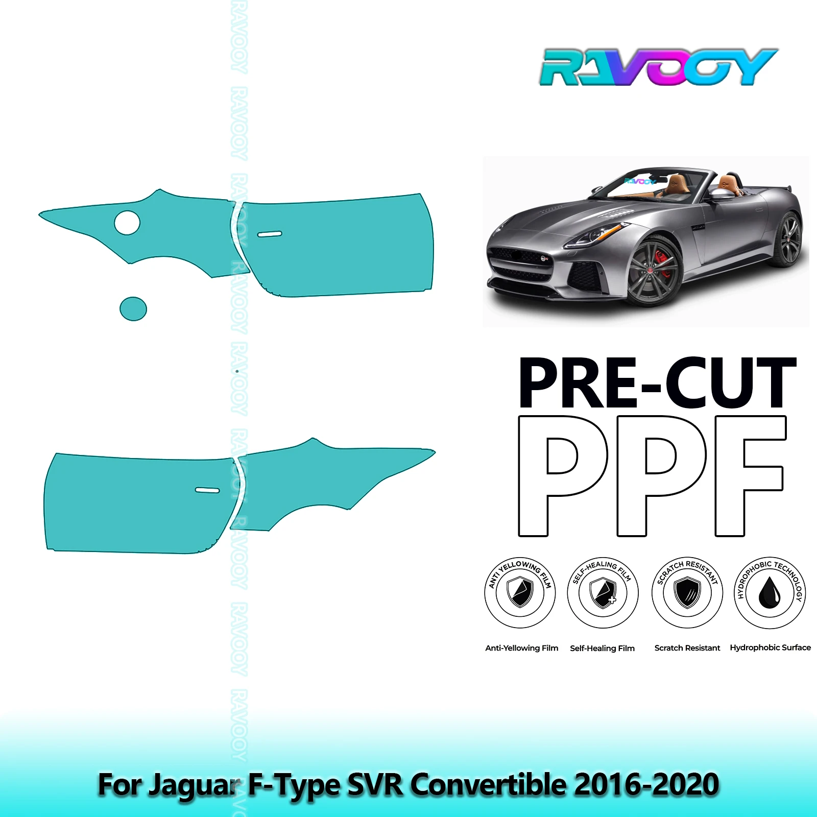 

For Jaguar F-Type SVR Convertible 2016-2020 8.5mil Clear Matte Pre-Cut PPF Door & A/B Pillar Kit TPU Paint Protection Film Set