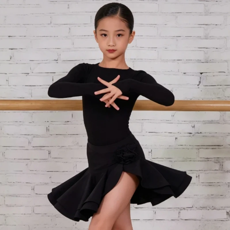 New Latin Dance Performance Costume for Girls, Backless Long Sleeved Irregular Large Skirt, Art Exam Competition Costume