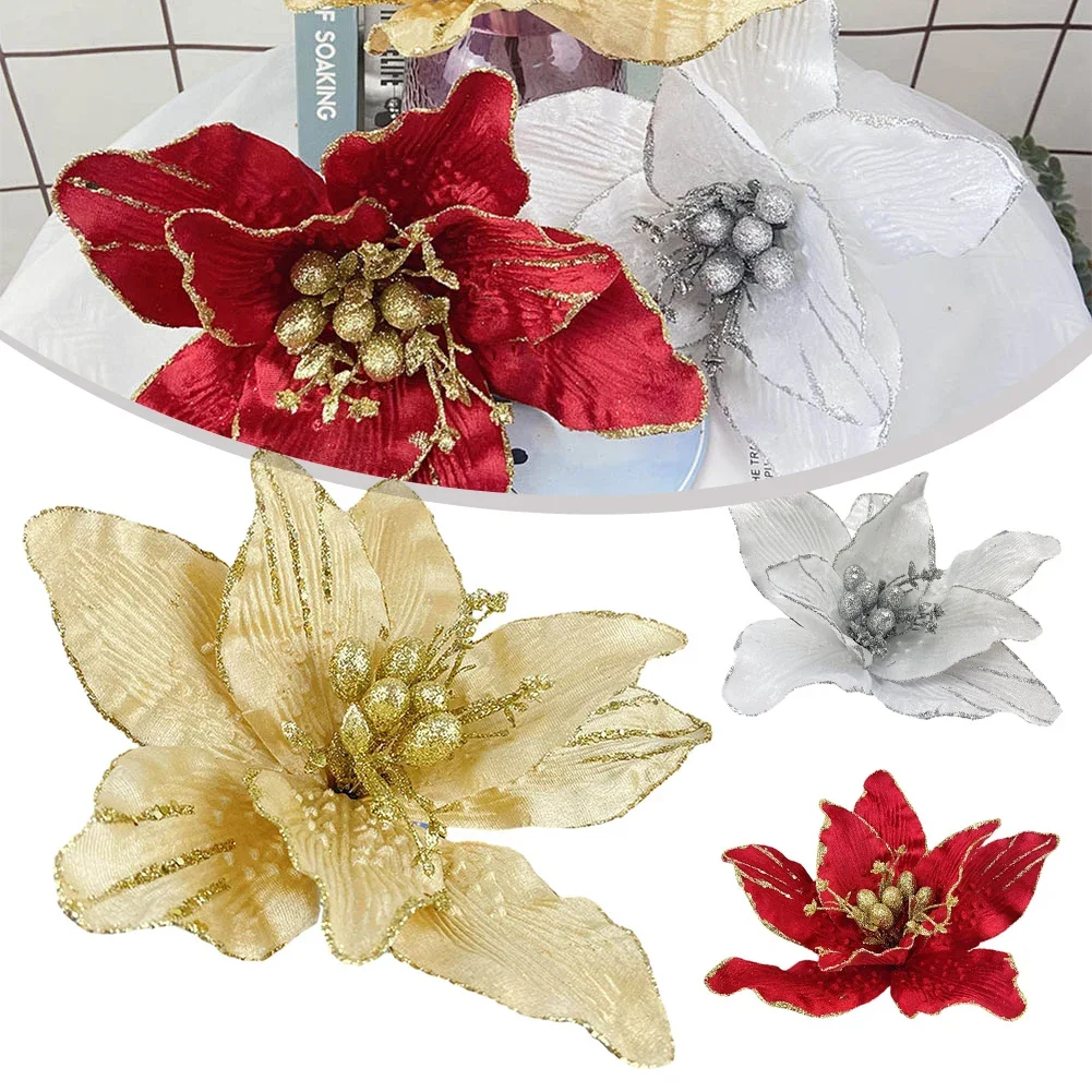 1 pz Glitter Di Natale Poinsettia Fiore Albero di Natale Appeso Decorazione di Buon Natale Per Il 2024 Nuovo Anno Navidad Natal Noel Decor