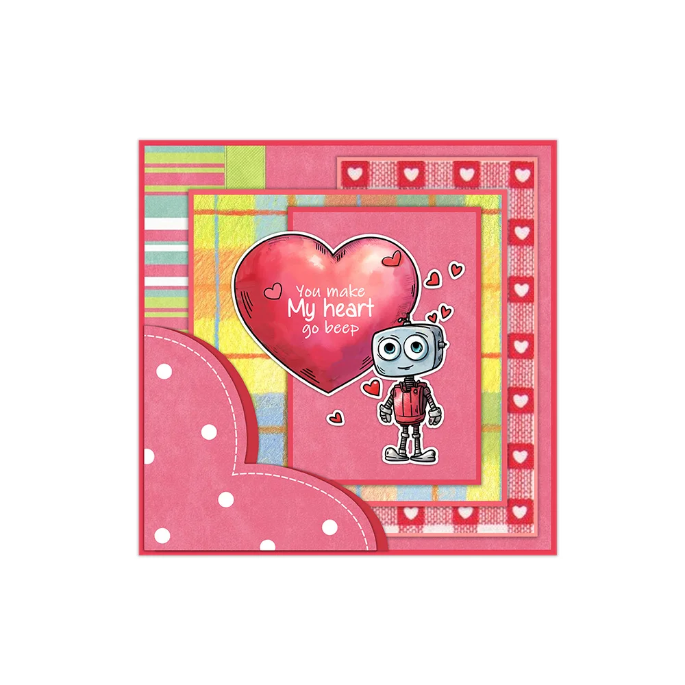 Mangocraft Heart Balloons Cute Robot Clear Stamp Valentine's Day DIY Scrapbooking Supplies Silicone Stamp For Cards Albums Decor