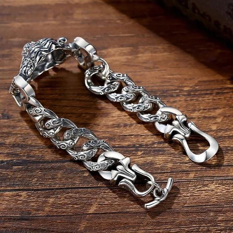 Domineering Retro Tiger Head Bracelet 925 Silver Franco Link Chain 18/20/22CM Men Luxury Personality Party Jewelry Gift