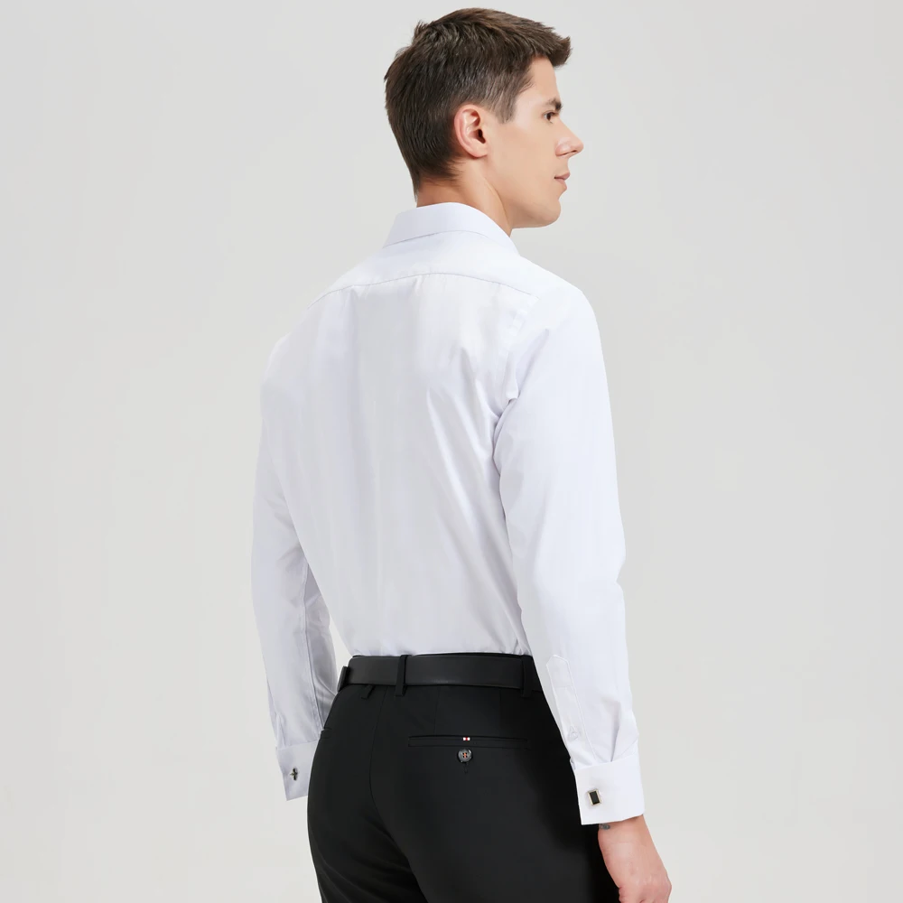 Men's Classic Hidden Buttons French Cuffs Solid Dress Shirt Formal Business Regular-fit Long Sleeve Shirts (Cufflink Included) image 6
