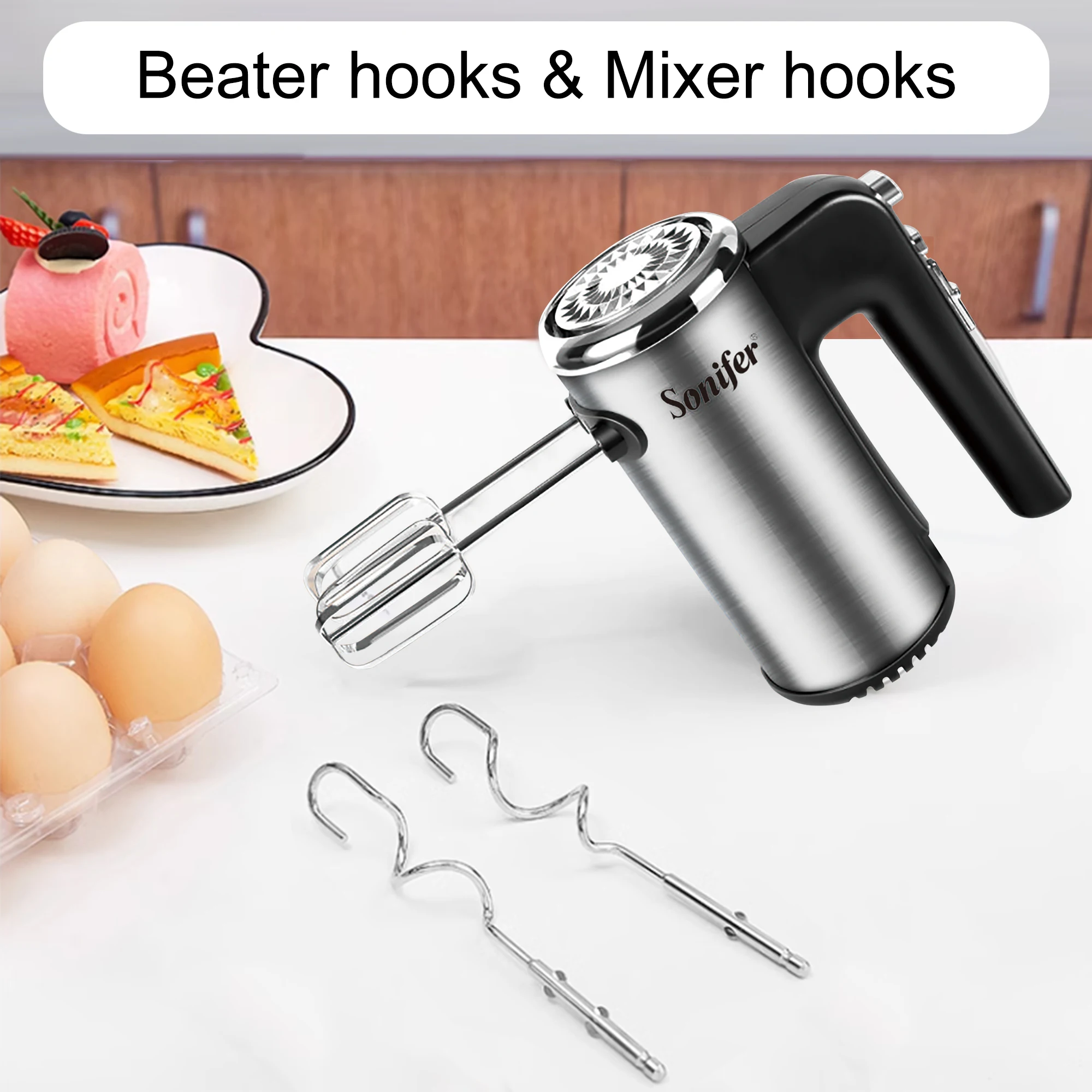 Food Mixer Electric Stainless Steel Kitchen Blender With Dough Hooks Chrome Egg Beater Hand Mixers Machine For Bakery Sonifer