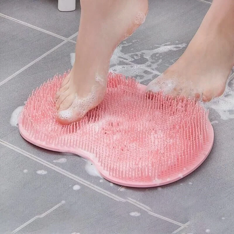 Silicone bath massage mat Shower foot and back brush Wall mounted bathroom foot wash mat with suction cup