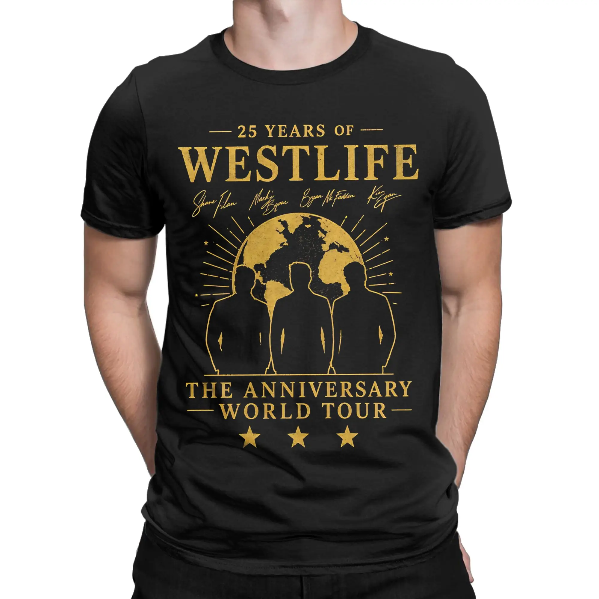 25th Anniversary Classic Boy Band Music Westlife T Shirts Men's  100% Cotton  T-Shirts Round Collar  Tees Short Sleeve Tops