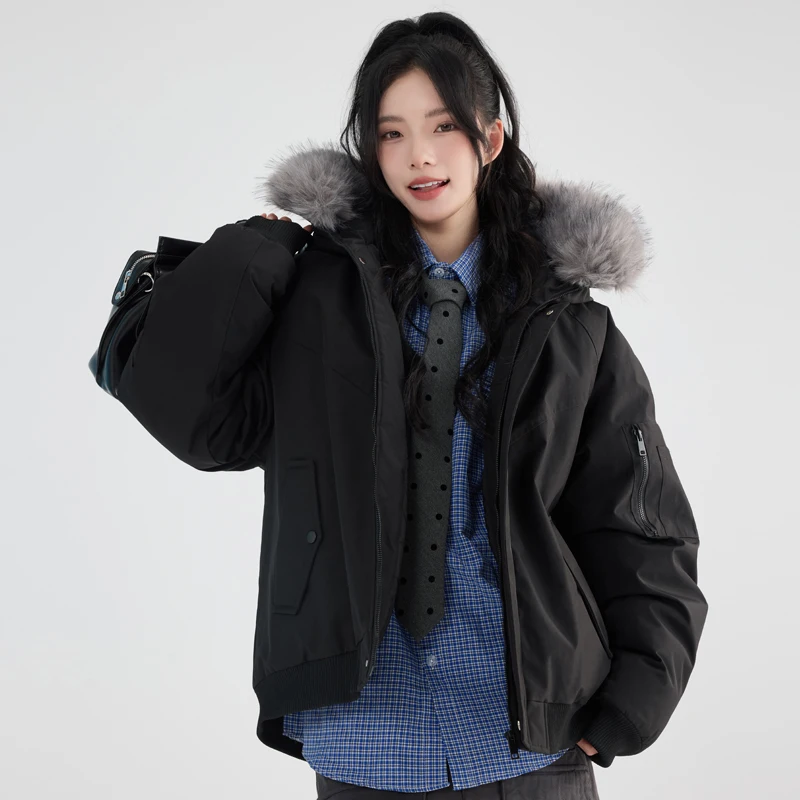 

2025 хлопковая куртка унисекс с капюшоном и меховым воротником на плюшевой подкладке, теплое зимнее пальто для пар, утолщенная повседневная парка