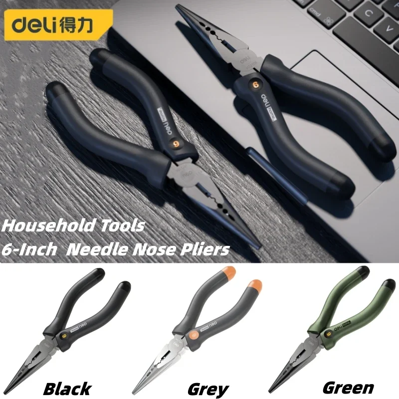 Deli 6 Inches Multi Function Long Nose Pliers For Cutting Clamping Stripping Electrician Repair Hand Tools