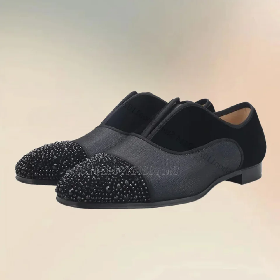 

Black Rivets Decor Patchwork Men Oxford Shoes Fashion Slip On Men Casual Shoes Luxurious Handcraft Party Banquet Men Dress Shoes