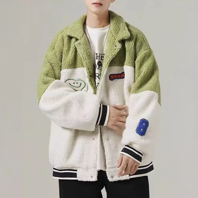 

Men's Casual Lamb Velvet Jaet Autumn Winter Thiened Fce Lined Faionable Couple's Clothing Stand Collar Long Sve