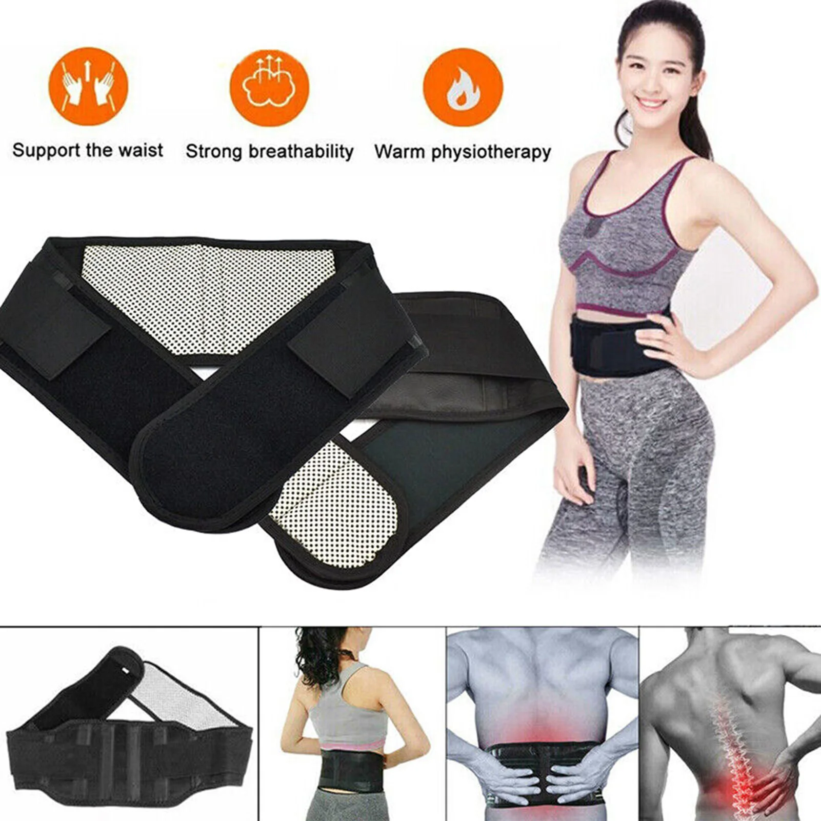 Winter Warm Self-Heating Waistband Tourmaline Magnetic Therapy Back Waist Support Belt Lumbar Brace Massage Band for Men Women